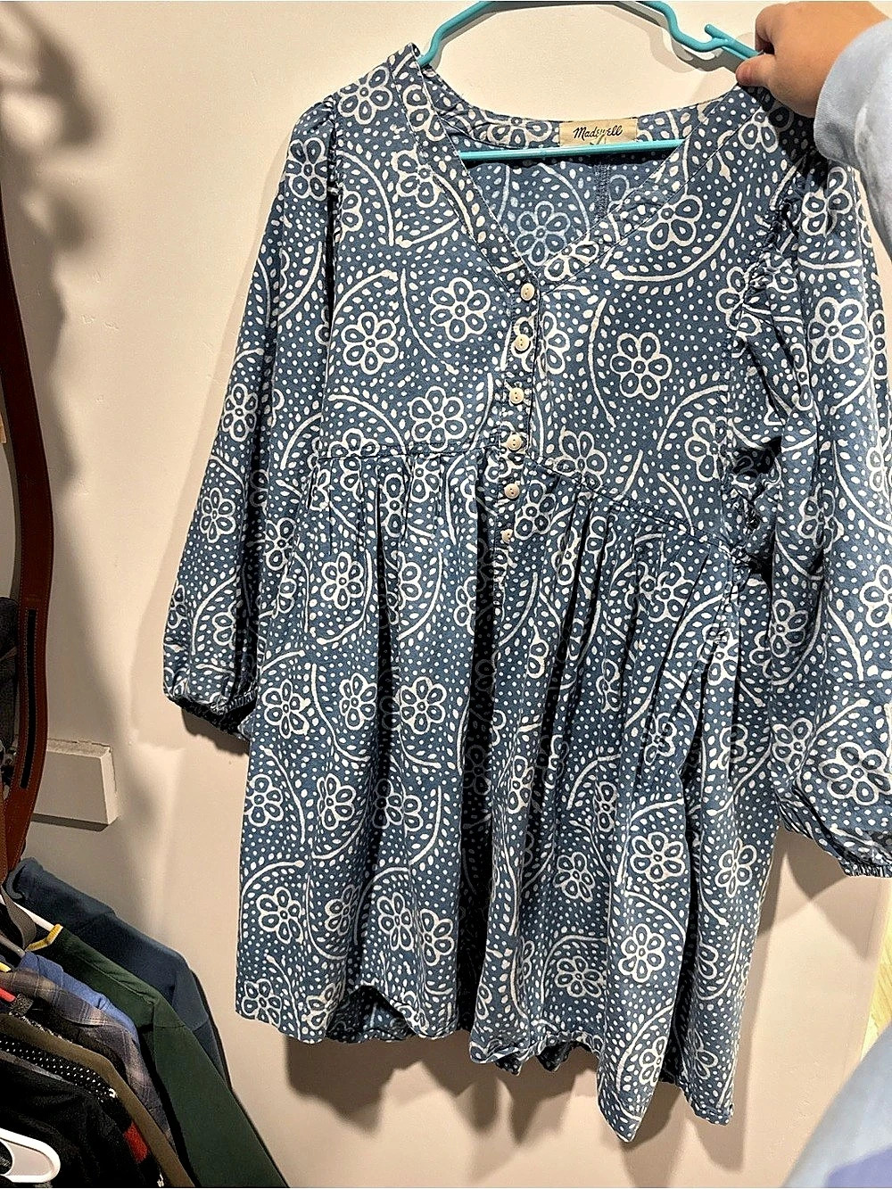Madewell Floral Mini Dress in Blue & White Size Large